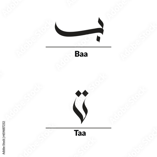 Arabic calligraphy Al-Saif Style, alphabet Baa and Taa in two variants.