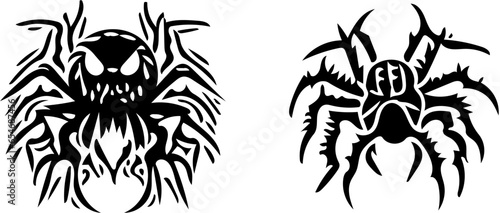 Set of tarantula spiders, vector illustrations of spiders in black, mascot logo designs