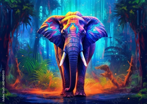 Colorful Elephant Illustration with Glow Effect © Resdika