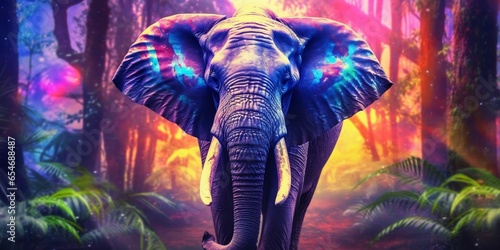 Colorful Elephant Illustration with Glow Effect