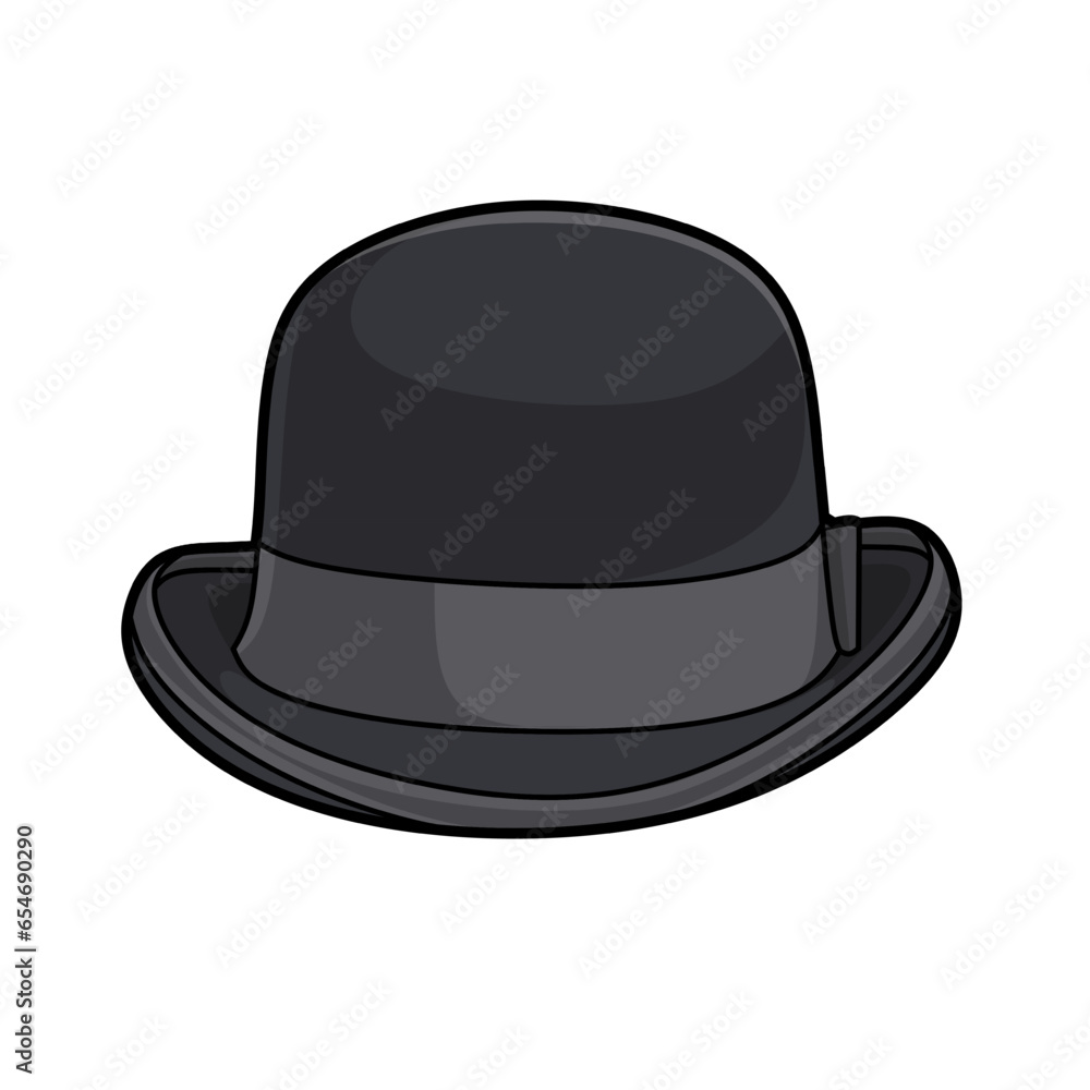 Vector illustration of bowler hat cap lineart isolated on white background, signs and symbol