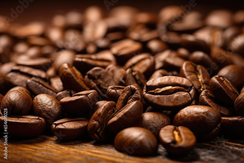 close up shot of coffee beans on the table, ai generated.