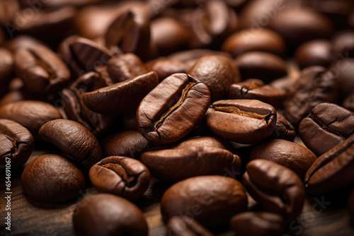 close up shot of coffee beans on the table  ai generated.