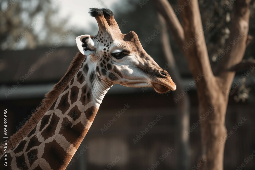 Giraffe head closeup zoo. Face eyes. Generate Ai Giraffe head closeup zoo. Face eyes. Generate Ai