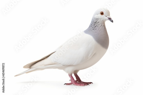 beautiful white dove with beautiful wings coupled with a white background, generative ai