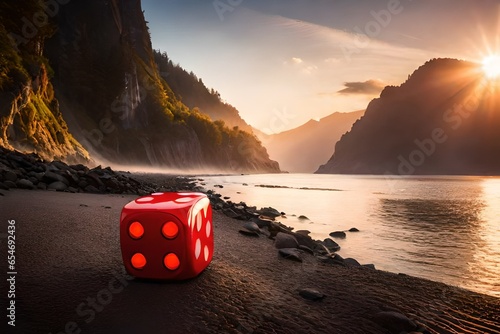 red dice on the beach  photo