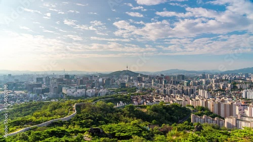 Time lapse day time in Seoul, South Korea. View from inwangsan mountain