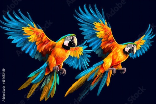 parrots or parrots with a beautiful combination of colors on a black background generative ai photo