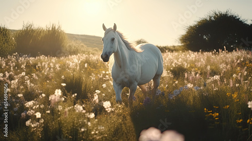 Enchanted Escape: A Unicorn in a Cinematically Lit Wildflower Field