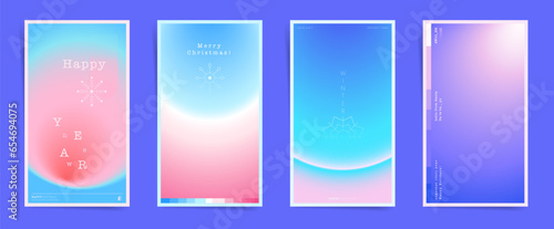 Abstract neon vertical stories, gradient cover template design set for poster, social media post and stories banners. Christmas and New Year Holidays post. Vector aesthetic winter set.