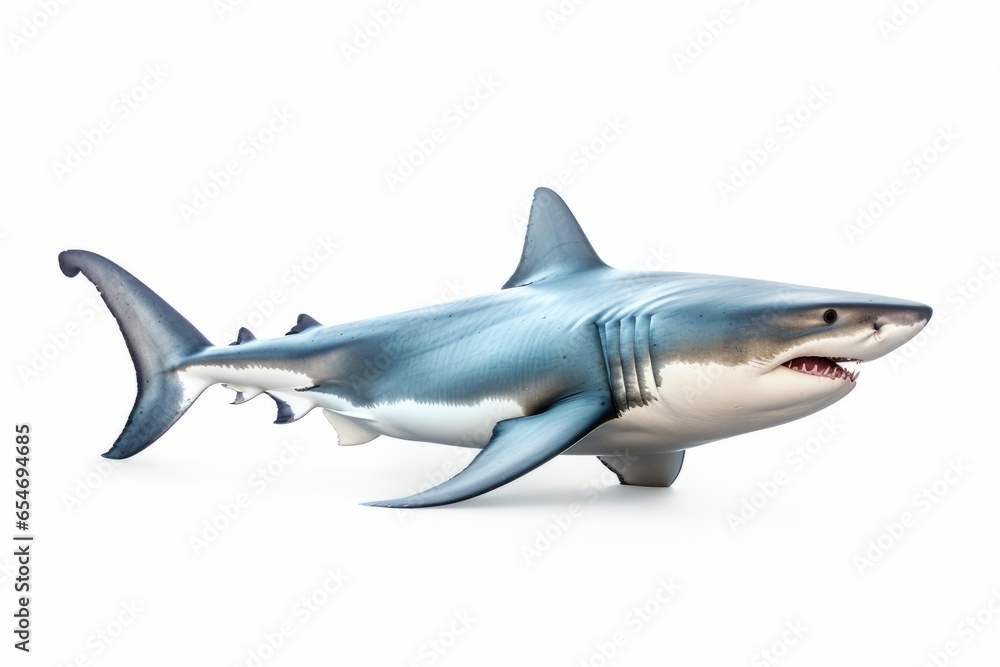 large shark with fangs, on a plain white background generative ai
