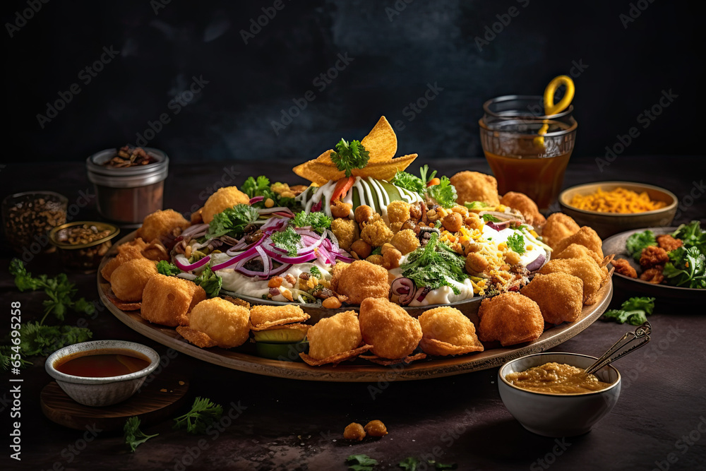 Tangy Temptations: A Platter of Chaat in Vibrant Culinary Detail Tangy Temptations: A Platter of Chaat in Vibrant Culinary Detail