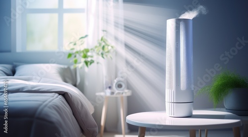 Modern air purifier in the room. Fresh air and healthy life.
