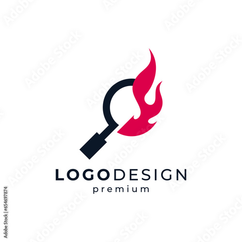 magnifying glass and fire for search engine logo designs	
