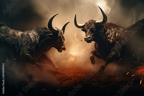 bulls fighting each other