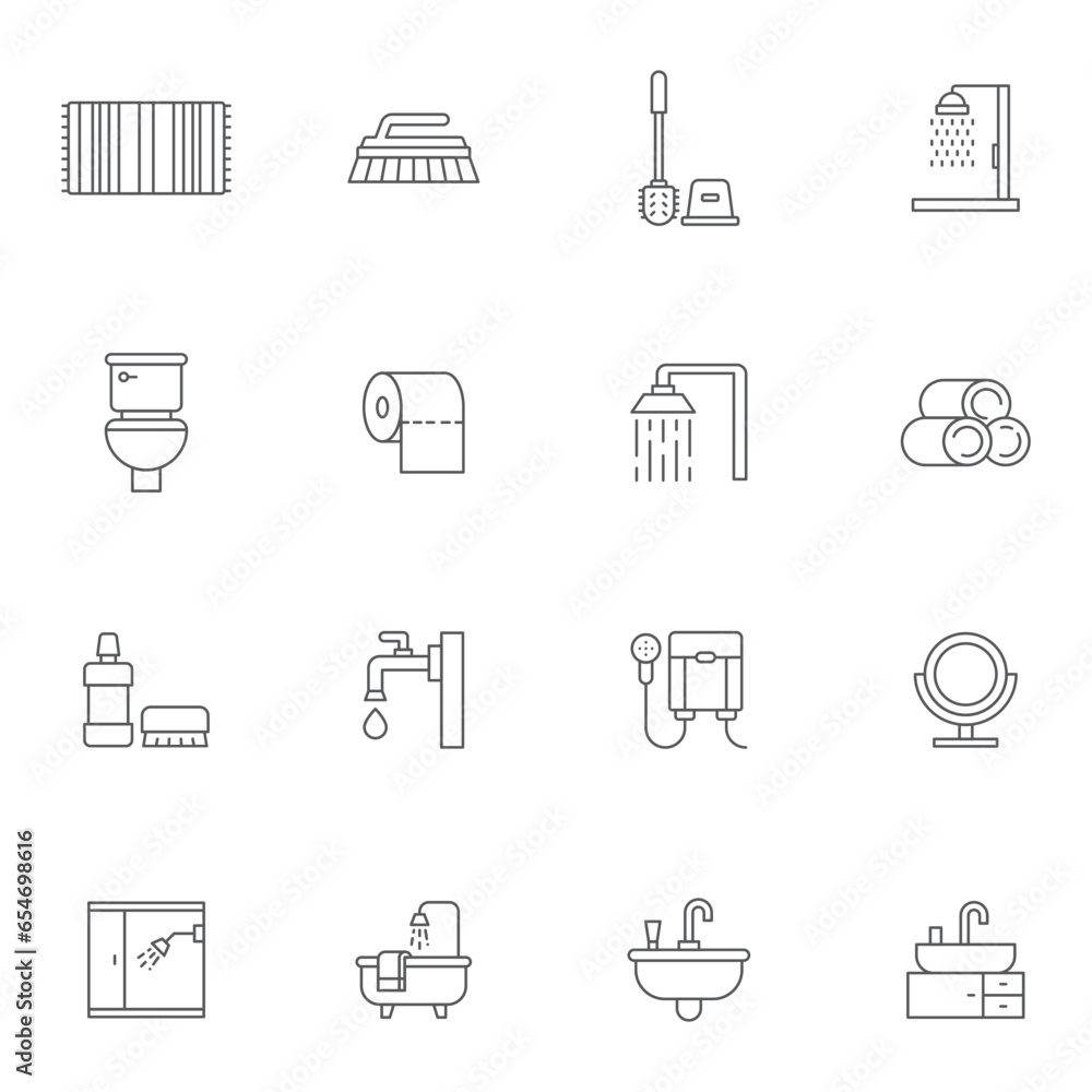 Bathroom and sanitary equipment line icons set. linear style symbols