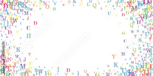 Flying latin letters. Colorful childish scattered
