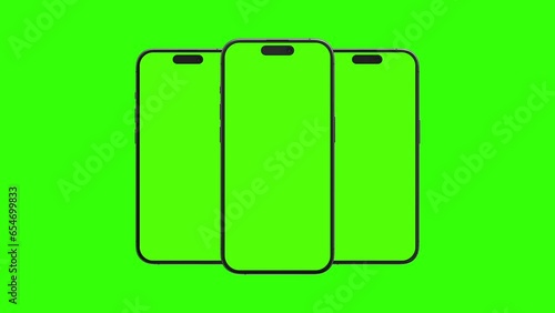 Phone Animated Mockups with Green Screens, Isolated on Green Background. Mobile Phone Mockup Chroma Key Display -Animation for Presentation Your App Design