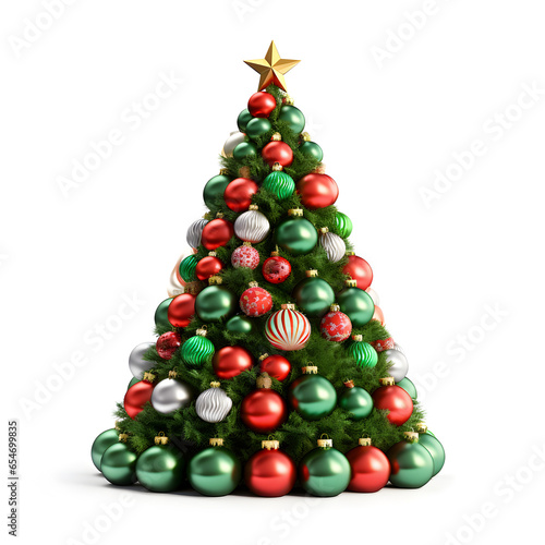 Christmas tree on a white background with large balls.