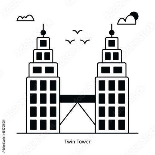 Twin Tower vector Solid  Design illustration. Symbol on White background EPS 10 File 