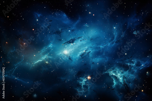 A blue space background of the Milky Way and Galaxies with stars