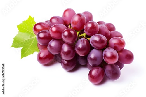 Bunch of red grapes with leaf isolated on a white background