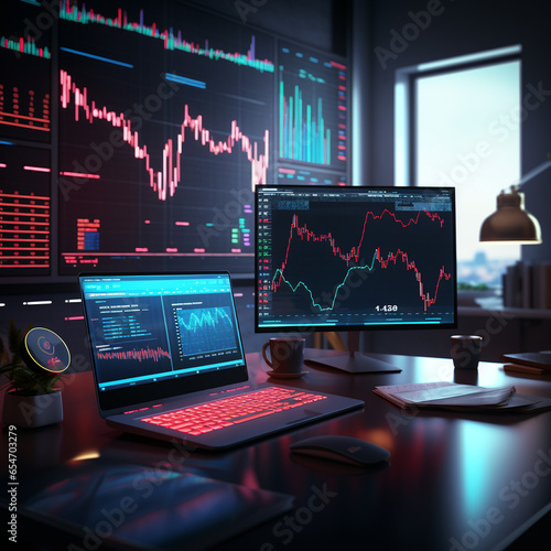 Crypto exchange, trading red and green charts on computer monitors, trading © Svetlana