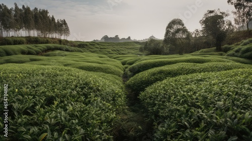organic tea farming field scenery a greenery hill generative ai