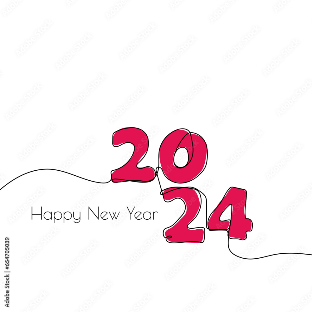 Vector number 2024 hand drawn with one continuous single line. 2024