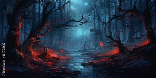 Night and Gloomy Fantasy Forest Scene © Resdika