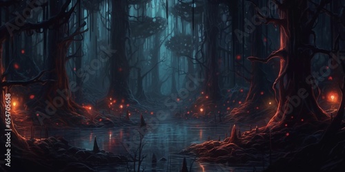 Night and Gloomy Fantasy Forest Scene