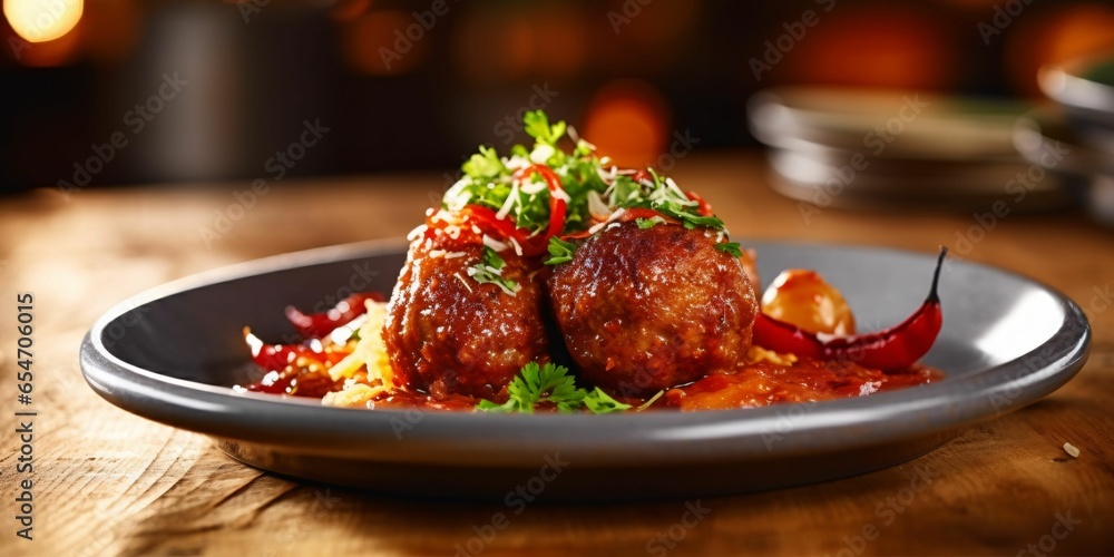 Delicious Meatballs with Sauce Served on a Plate Delicious Meatballs with Sauce Served on a Plate