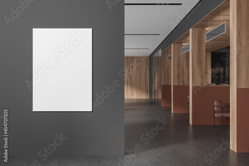 Canvas Print Gray and wooden bank interior with poster