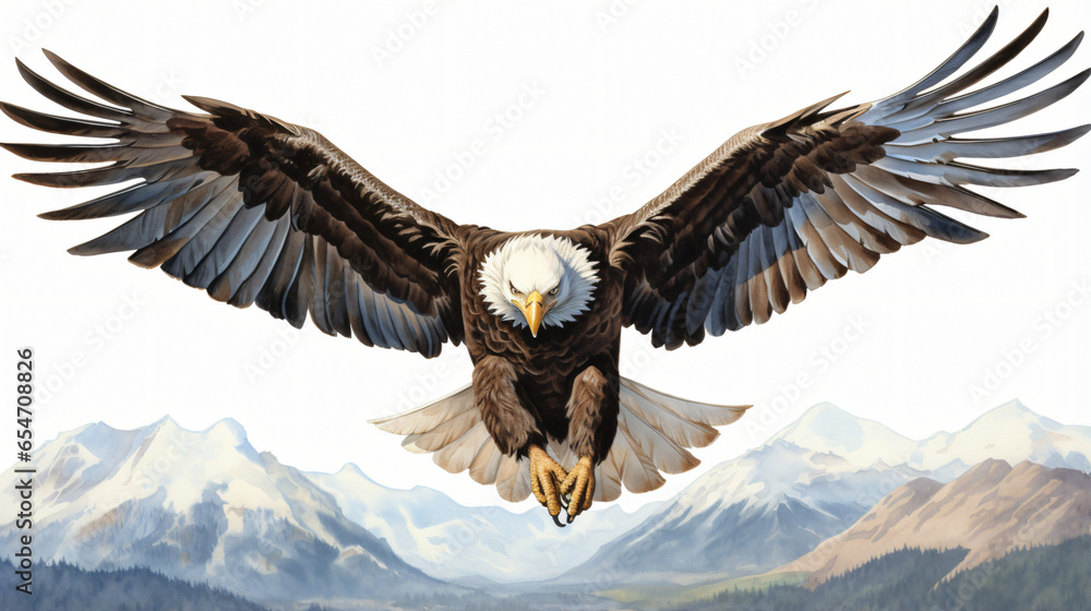  A drawing of a bald eagle flying in the air - obrazy, fototapety, plakaty 