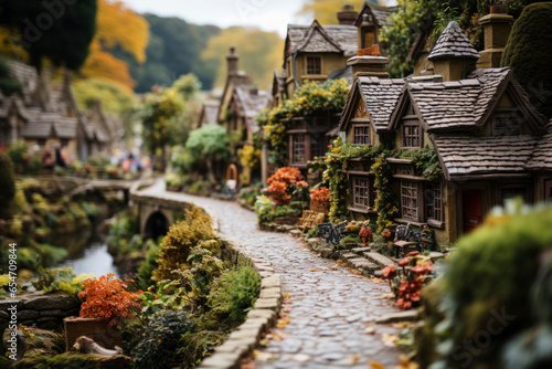 The Cotswold in England in a miniature model style tilt-shift photography photo