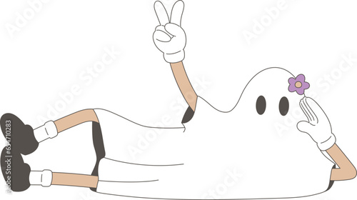 Cartoon Retro Groovy Ghost Halloween Funny Lazy Lay Down