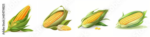 Set of cartoon corn vegetable illustration, isolated on white background