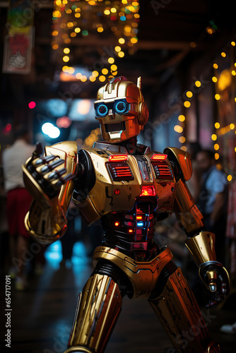 Photo of a obot standing in front of a DJ set