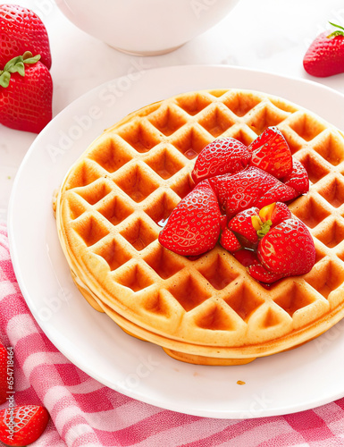 Waffle with strawberries illustration