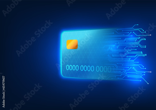 Credit card technology Credit card connected to technology circuit board Refers to the chip inside a credit card that stores money and spending information on the card. without using cash