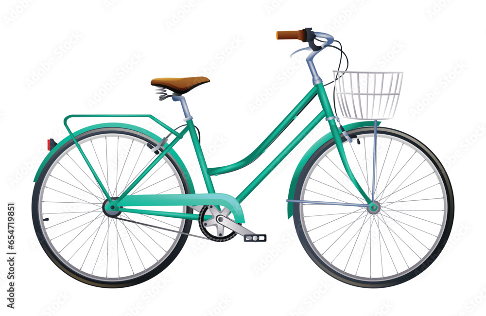 Classic lady city bicycle. Vector illustration isolated on white background