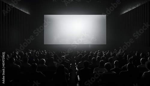 large audience watching movie mockup white screen in cinema