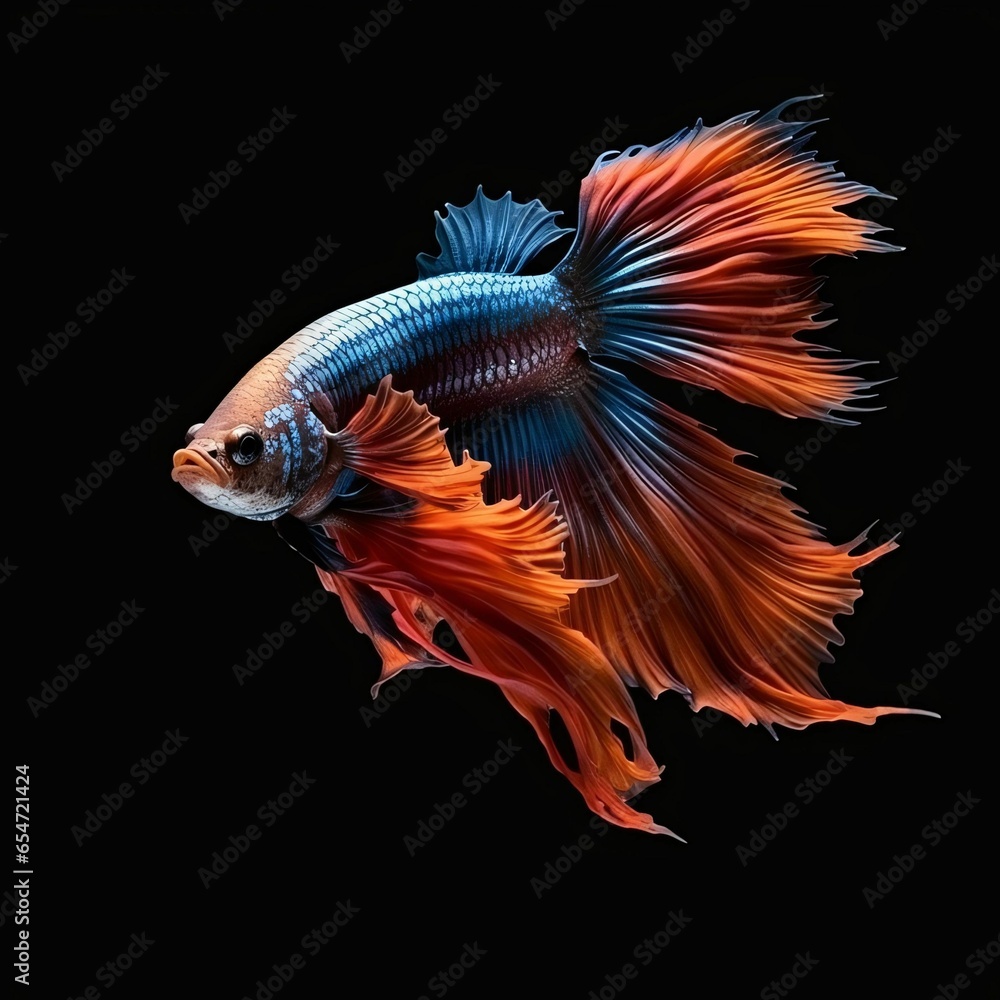 Fototapeta premium Beautiful Siamese Fighting Fish. Close Up of Betta Fish Isolated on Black Background