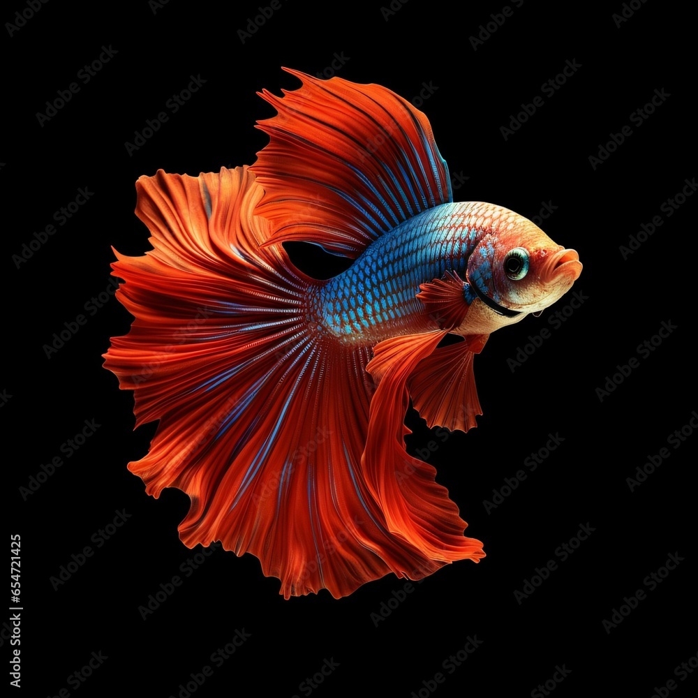 Fototapeta premium Beautiful Siamese Fighting Fish. Close Up of Betta Fish Isolated on Black Background