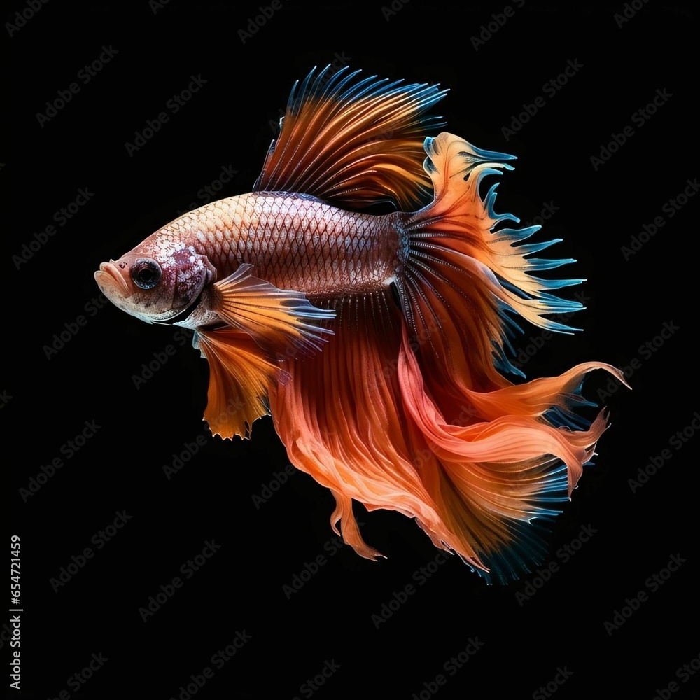 Fototapeta premium Beautiful Siamese Fighting Fish. Close Up of Betta Fish Isolated on Black Background