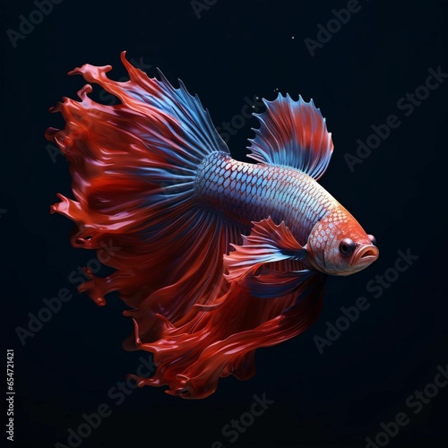 Beautiful Siamese Fighting Fish. Close Up of Betta Fish Isolated on Black Background