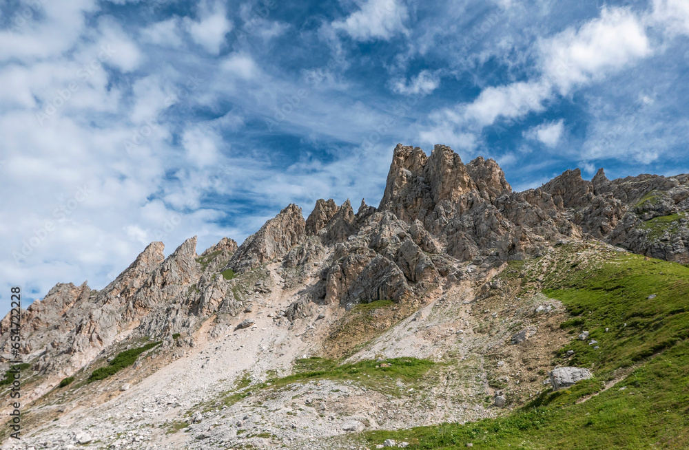 scenic view of the rocky Dolomites in summer