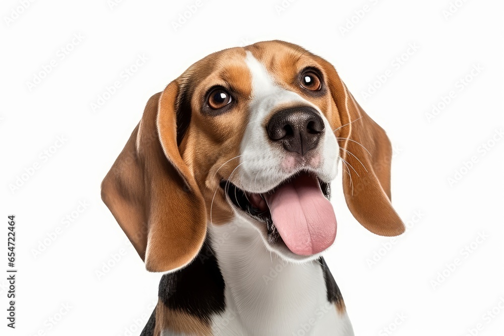 Most beautifu Beagle dog smiling on isolated on white background. Portrait of a cute Beagle dog.  Post-processed, Generative AI
