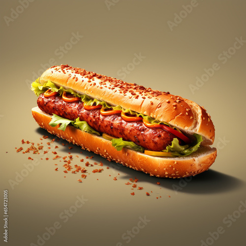 A 3D style artwork of plain hot dog, with intricate details and realistic textures. 