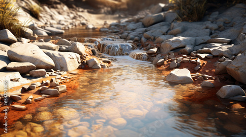 A clear mountain stream contaminated with industrial runoff  emphasizing water pollution 
